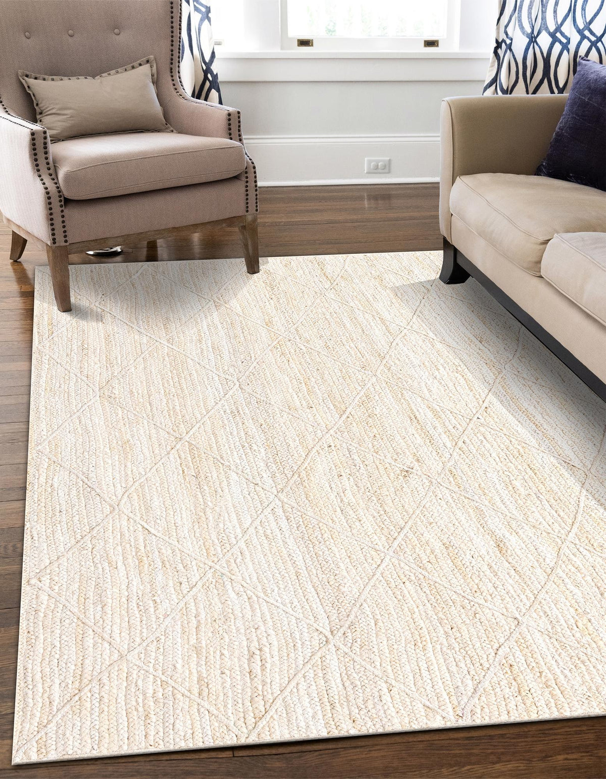 Rechteck Handgeflochten Teppich Braided Jute in Elfenbein von Hadorn™ - Lifestyle Image