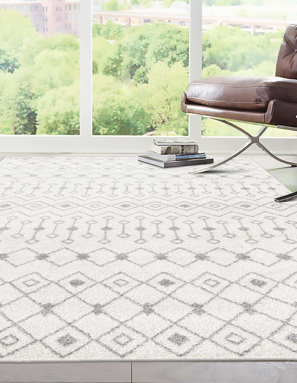 Rechteck Teppich Moroccan Trellis in Elfenbein und Grau von Hadorn™ - Lifestyle Image