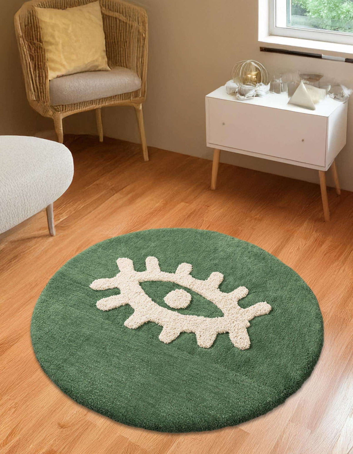 Rund Teppich AI Handgetuftet in Grün von Hadorn™ - Lifestyle Image