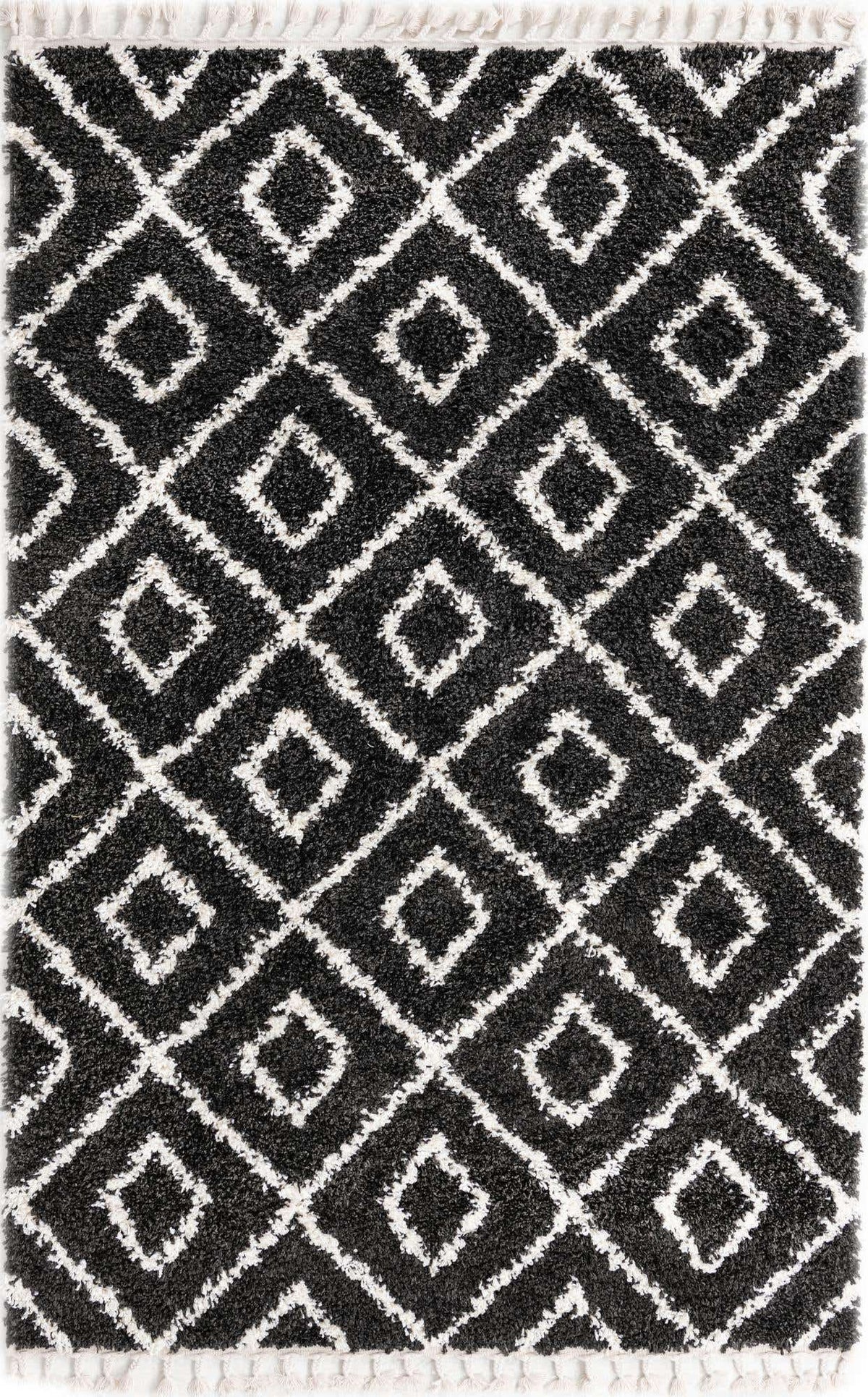Rechteck Hochflorteppich Lagom Shag in Schwarz und Weiss von Hadorn™ - Lifestyle Image