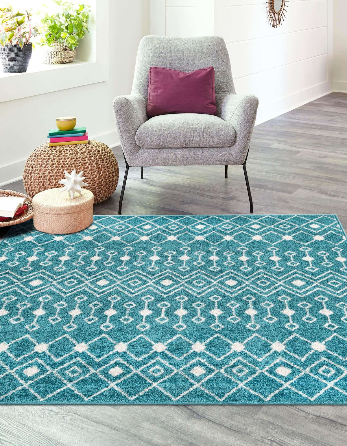 Quadratisch Teppich Moroccan Trellis in Türkis von Hadorn™ - Lifestyle Image