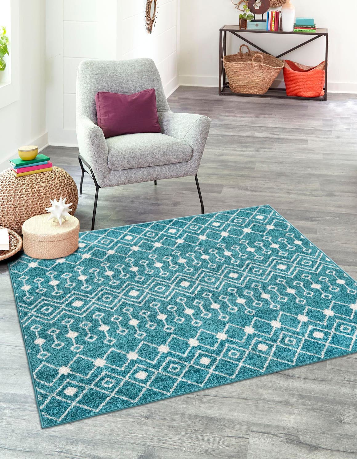 Quadratisch Teppich Moroccan Trellis in Türkis von Hadorn™ - Lifestyle Image